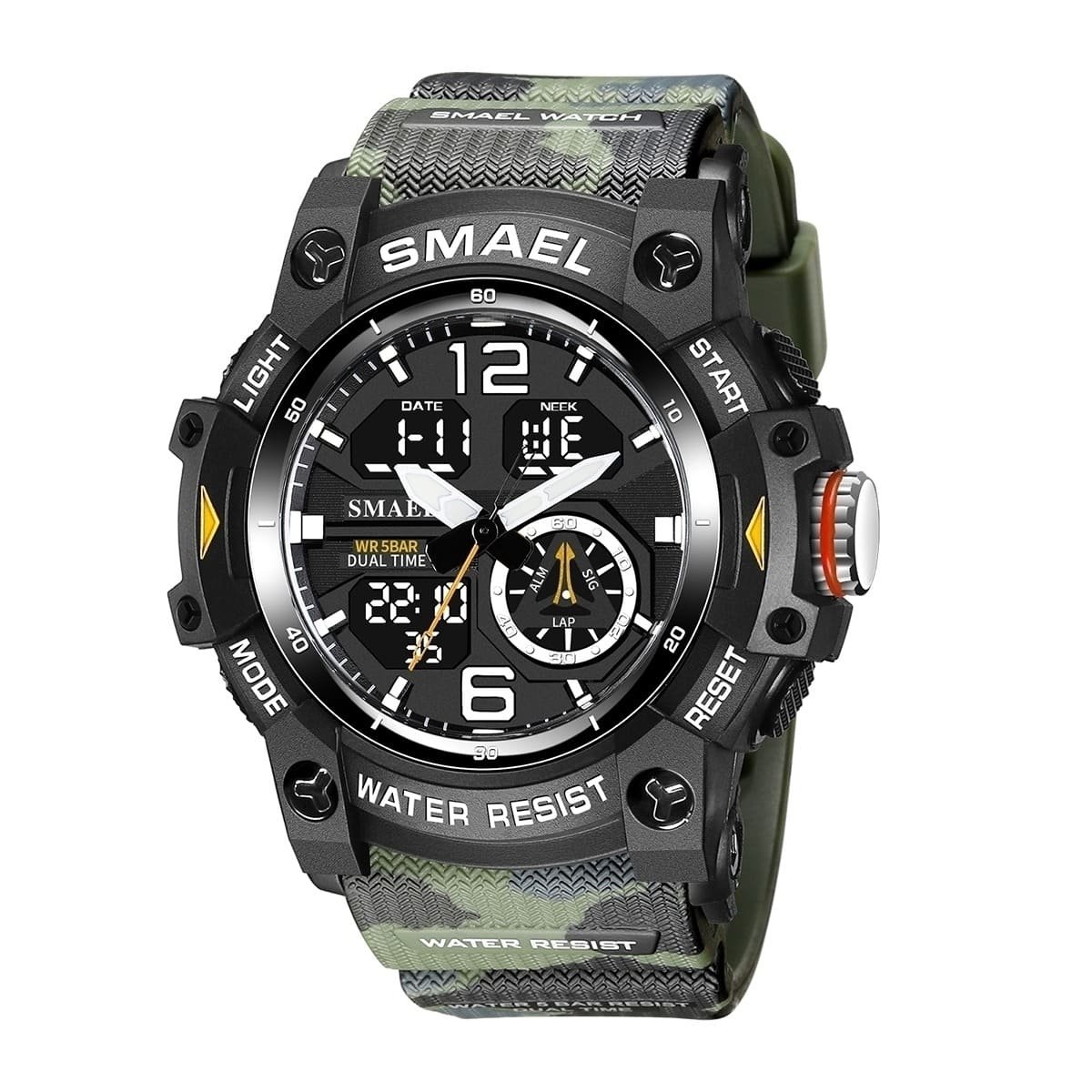 Relógio Masculino Smael AnaDigi 8007 Verde Camuflado e Preto