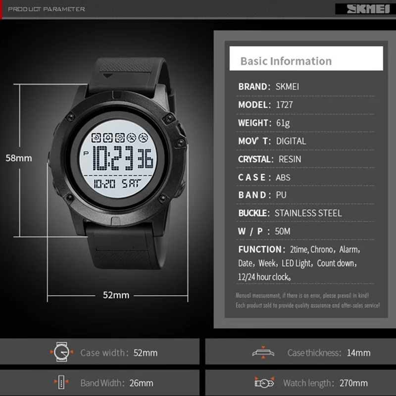 Relógio Masculino Skmei Digital 1727 Preto Preto 4