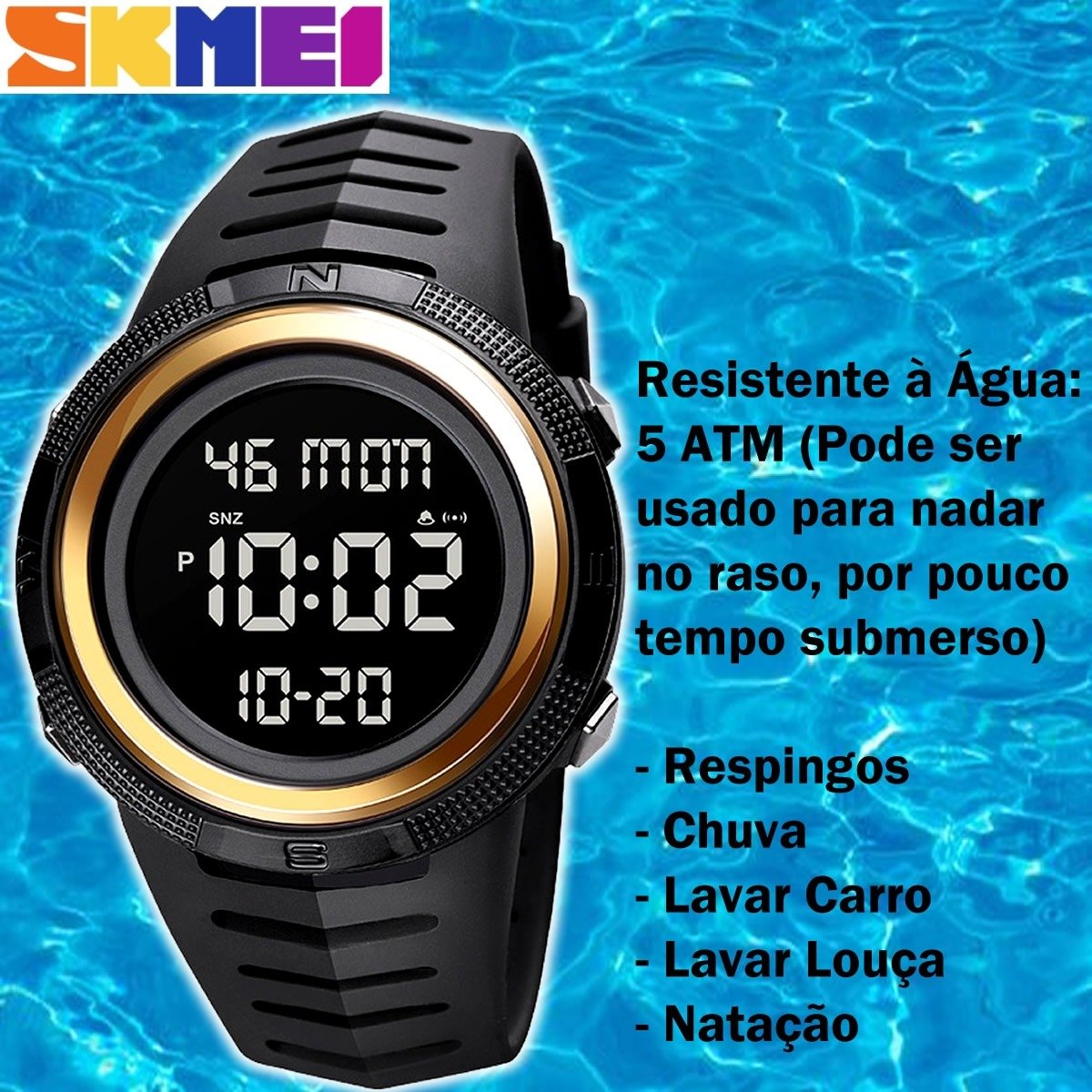 Relógio Masculino Skmei Digital 1632 Preto e Dourado Preto 5