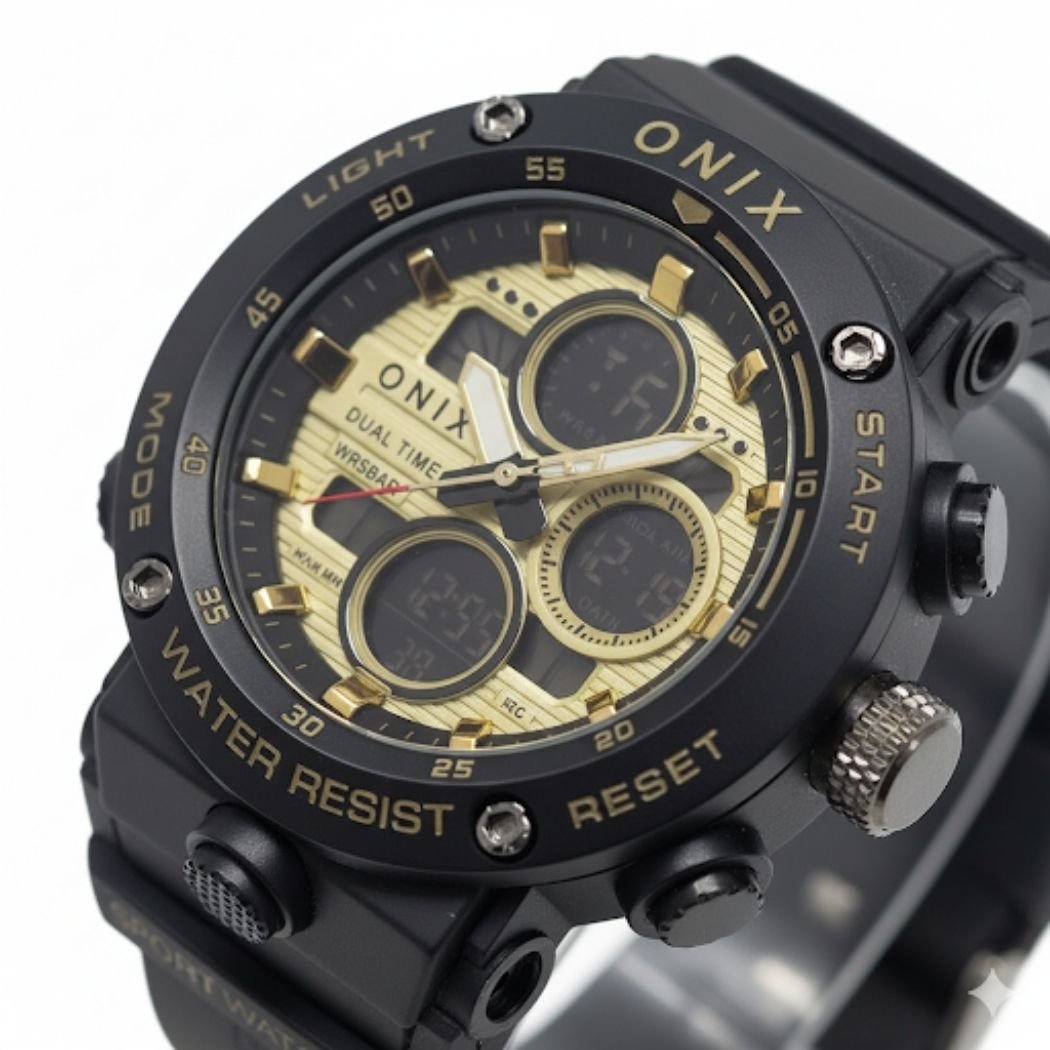 Relógio Masculino Onix AnaDigi OX116 Preto e Dourado Preto 2