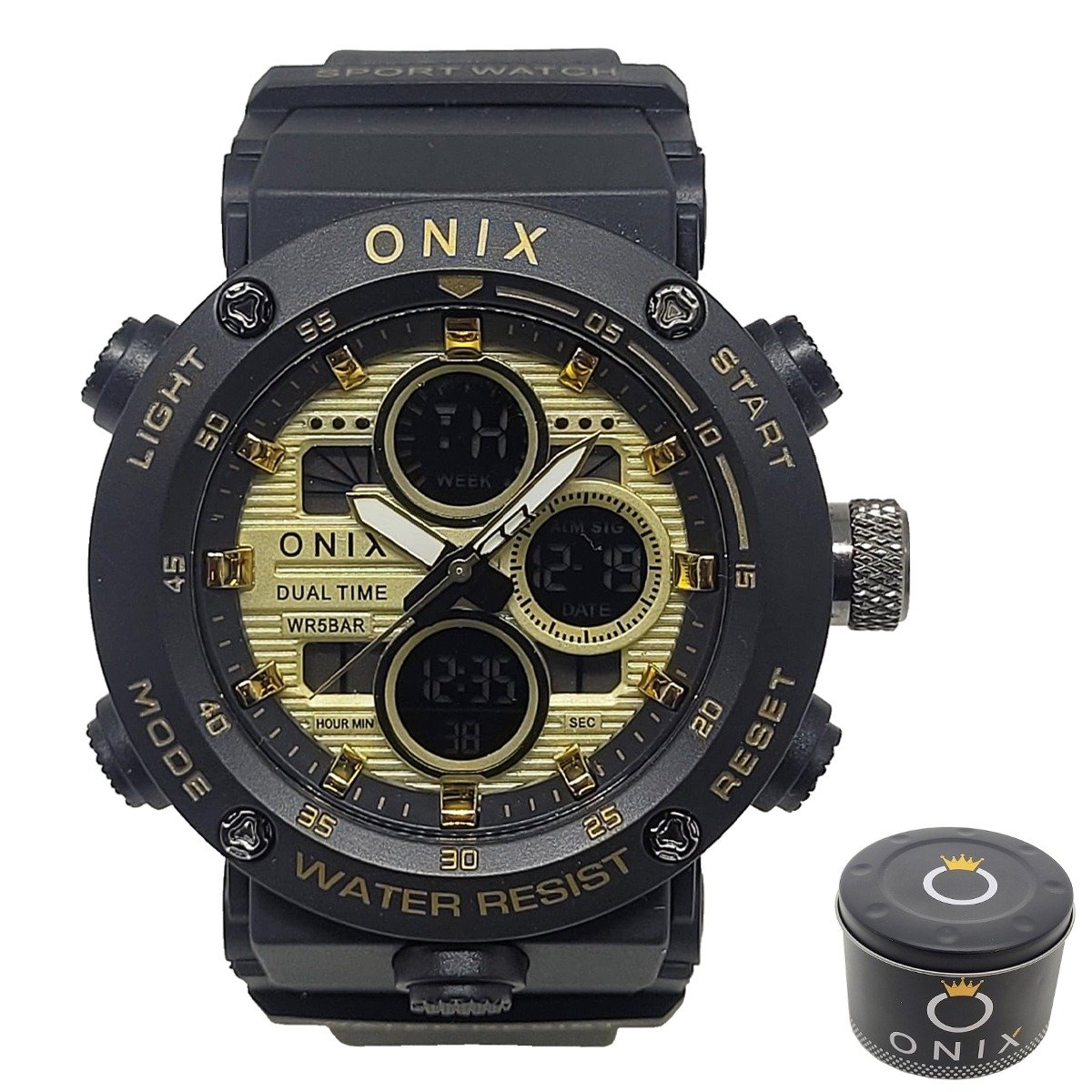 Relógio Masculino Onix AnaDigi OX116 Preto e Dourado Preto 4