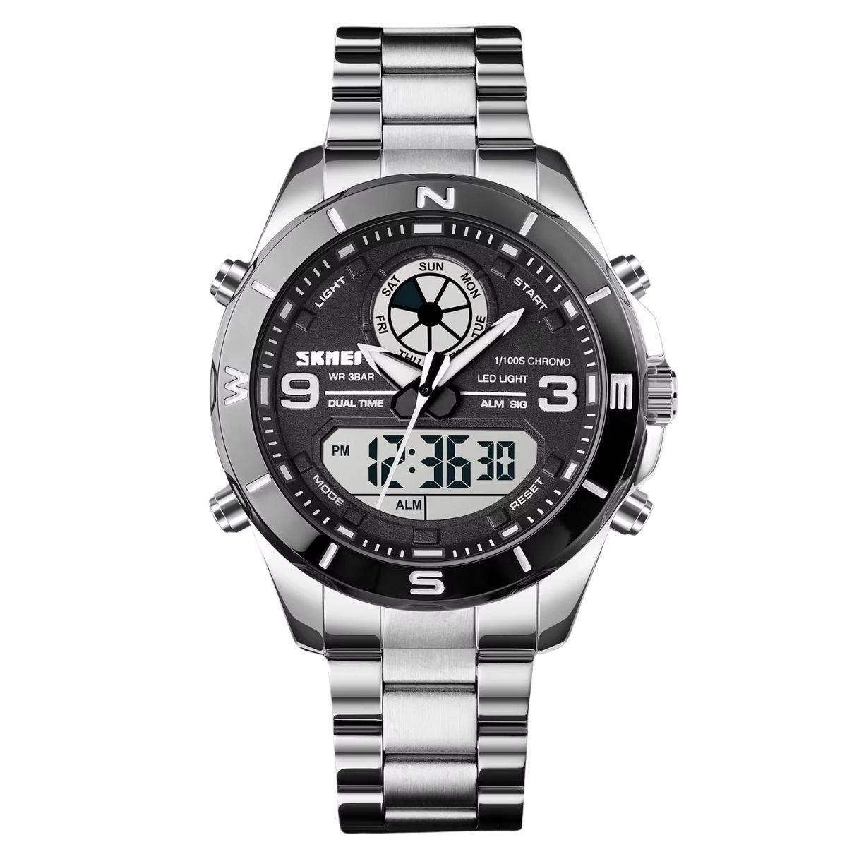Relógio Masculino Skmei AnaDigi 1839 Prata e Preto