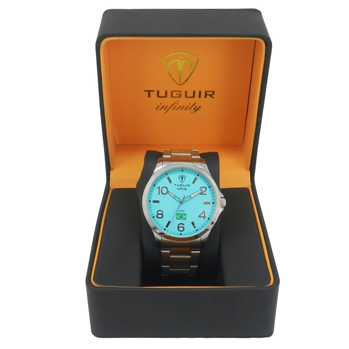 Relógio Masculino de Aço Tuguir Analógico Infinity TGI37229 Prata e Ciano Prata 2