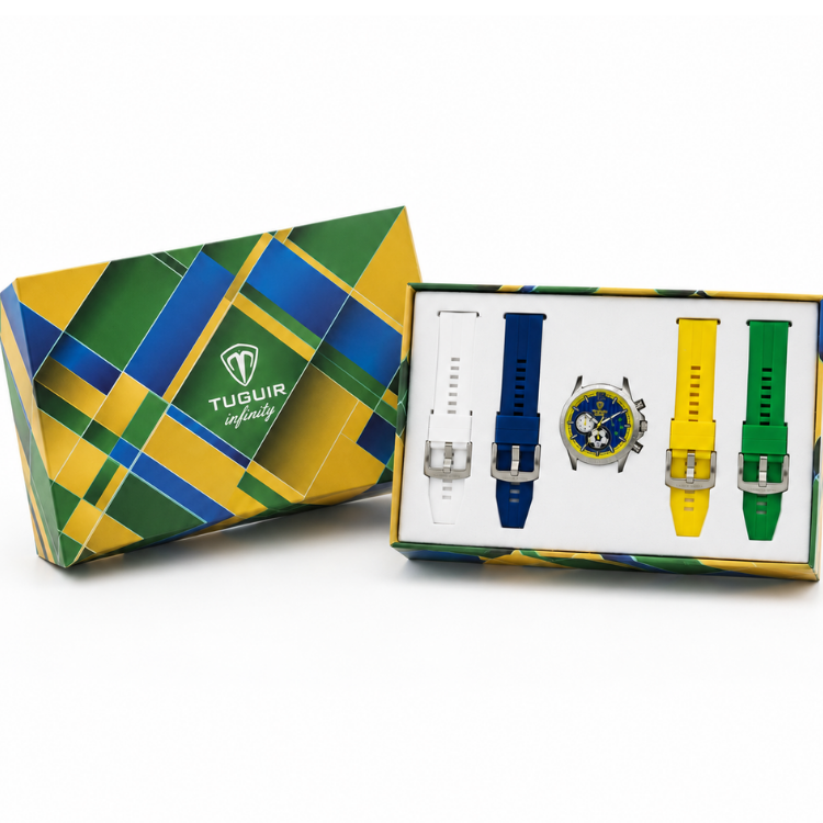 Relógio Masculino de Aço Tuguir Analógico Infinity TGI39001 Prata e Azul e Amarelo (DCRE: 2026/08227-2)