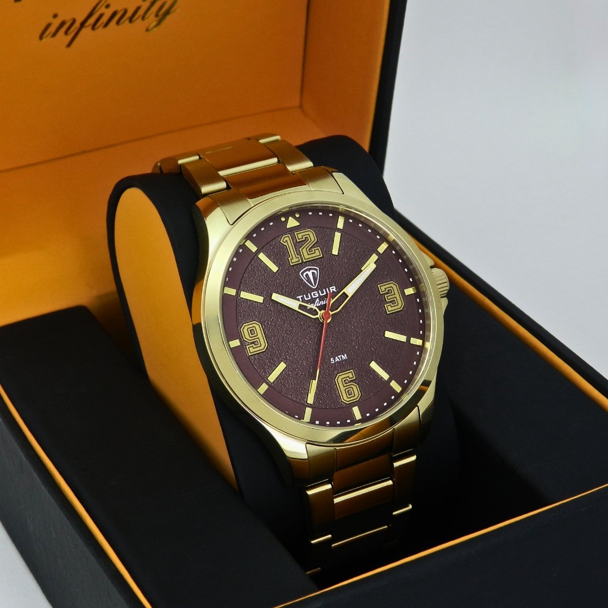 Relógio Masculino de Aço Tuguir Analógico Infinity TGI37242 Dourado e Vermelho (DCRE: 2026/08233-7) Dourado 3