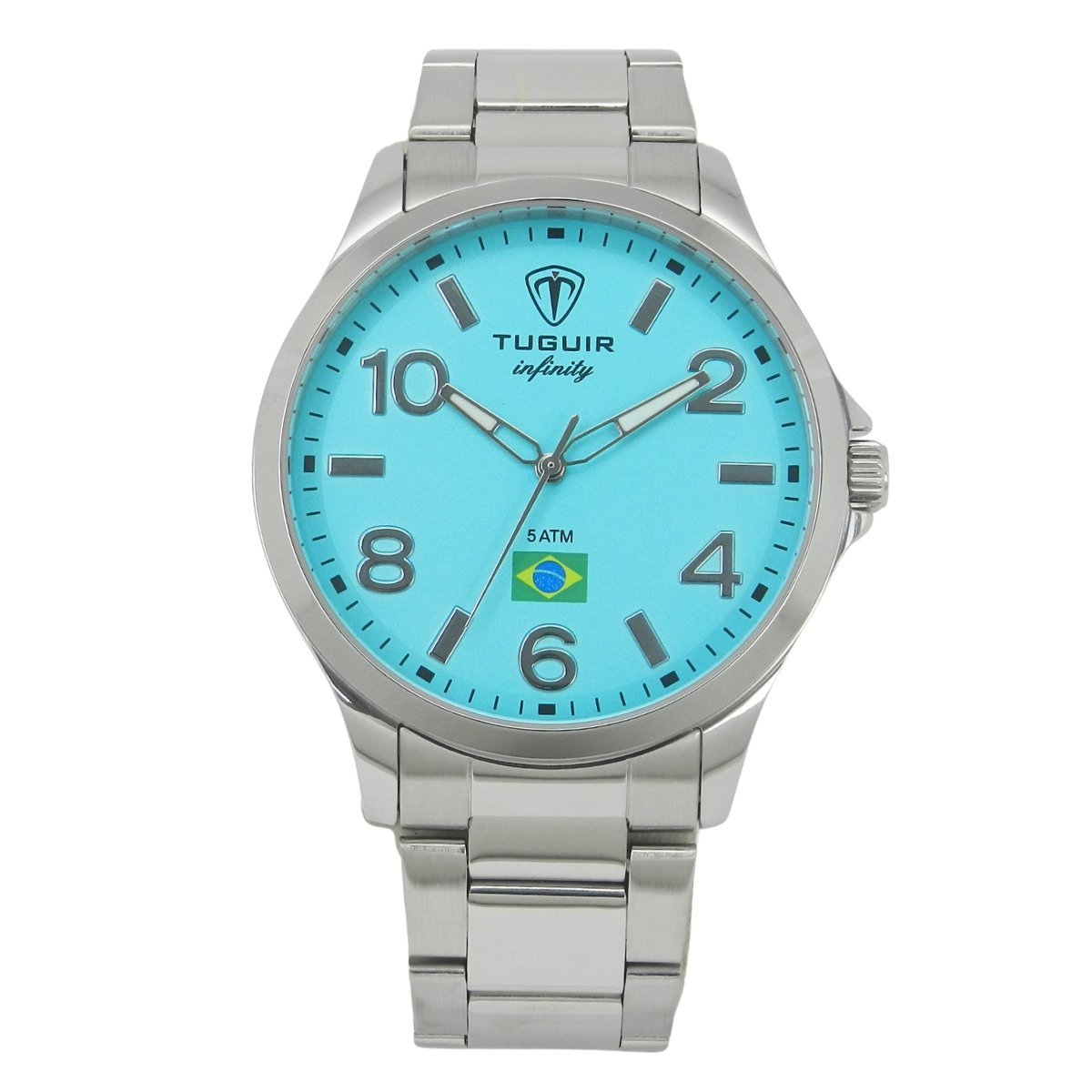 Relógio Masculino de Aço Tuguir Analógico Infinity TGI37229 Prata e Ciano (DCRE: 2026/08233-7)