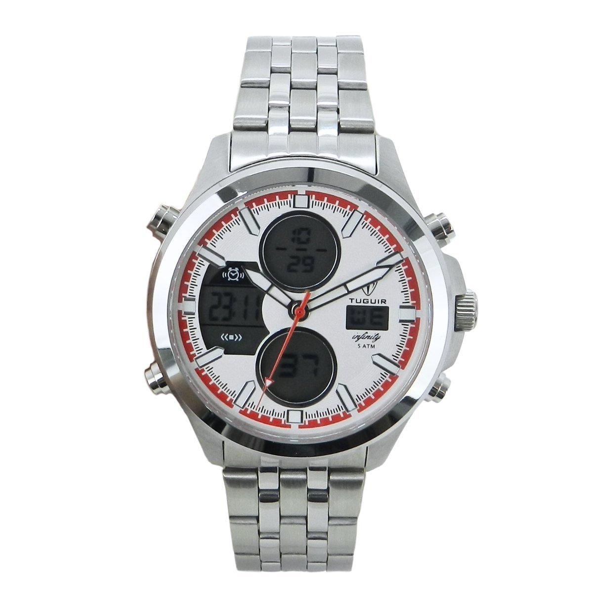 Relógio Masculino de Aço Tuguir AnaDigi Infinity GCS-1273 Prata e Branco e Vermelho (DCRE: 2024/14985-0)