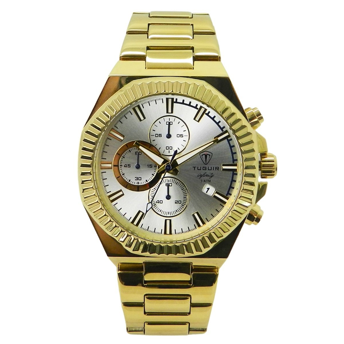 Relógio Cronógrafo Masculino de Aço Tuguir Analógico Infinity GCS-1272 Dourado e Prata (DCRE: 2024/15948-0)