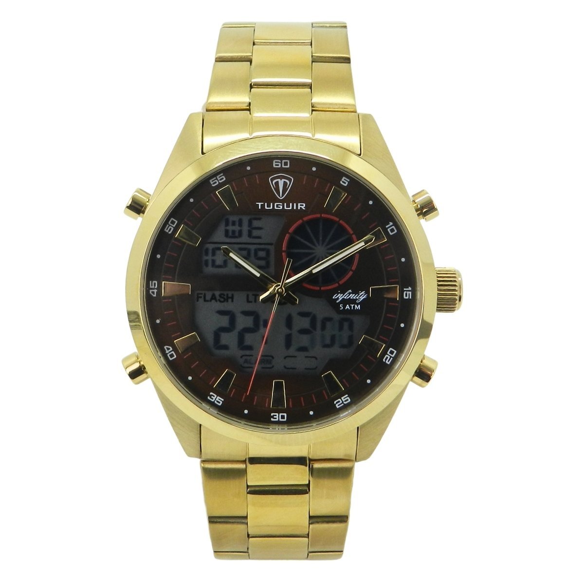 Relógio Masculino de Aço Tuguir AnaDigi Infinity GCS-1265 Dourado e Marrom (DCRE: 2024/14985-0)