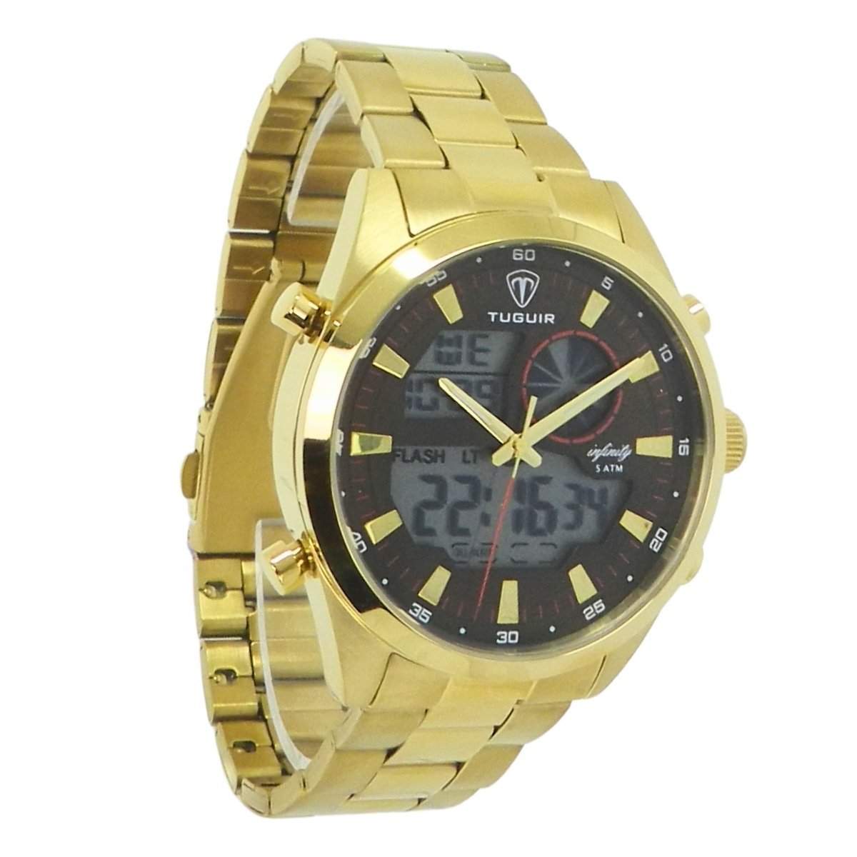 Relógio Masculino de Aço Tuguir AnaDigi Infinity GCS-1265 Dourado e Marrom (DCRE: 2024/14985-0) Dourado 4