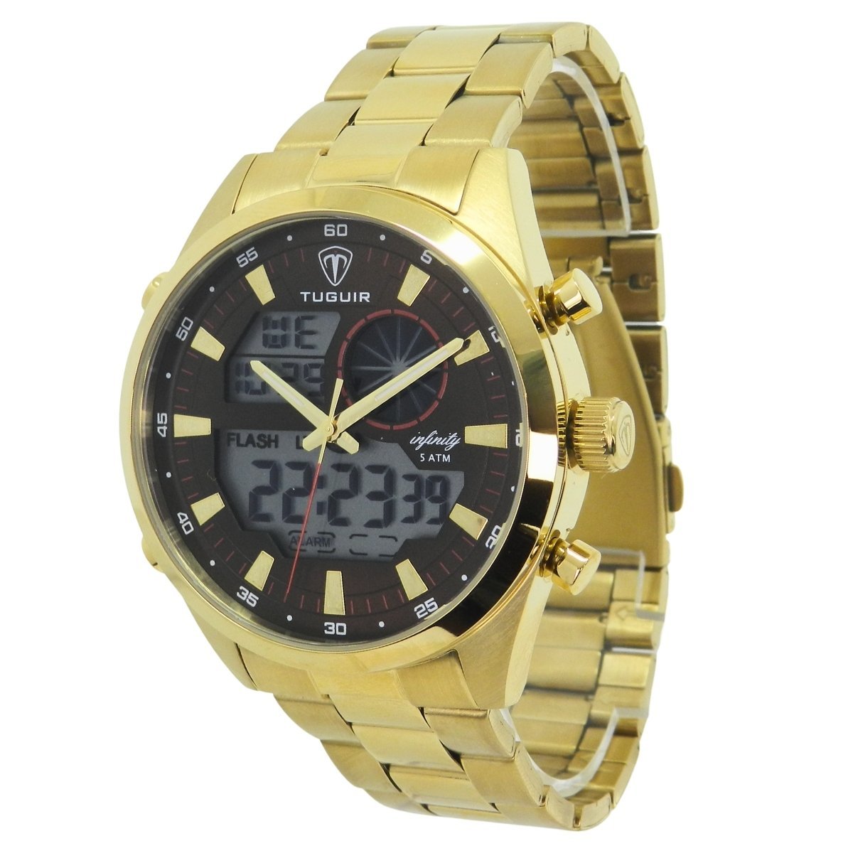 Relógio Masculino de Aço Tuguir AnaDigi Infinity GCS-1265 Dourado e Marrom (DCRE: 2024/14985-0) Dourado 5