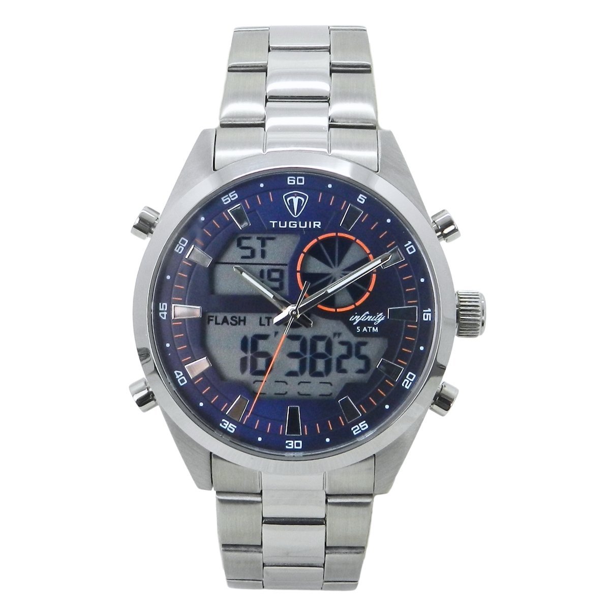 Relógio Masculino de Aço Tuguir AnaDigi Infinity GCS-1265 Prata e Azul (DCRE: 2024/14985-0)