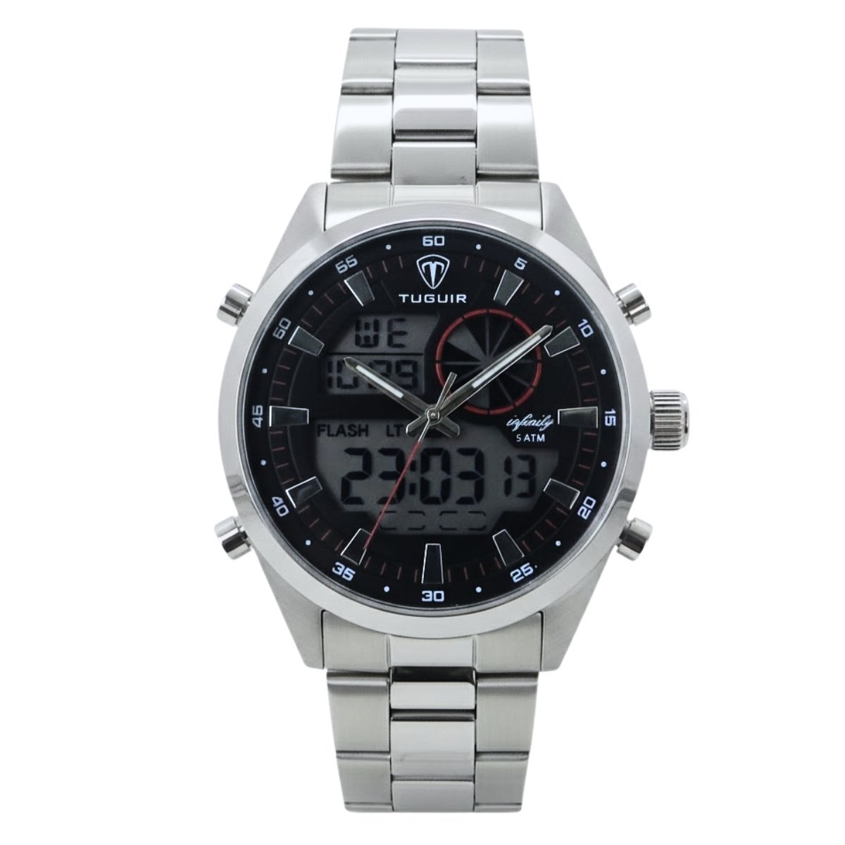 Relógio Masculino de Aço Tuguir AnaDigi Infinity GCS-1265 Prata e Preto (DCRE: 2024/14985-0)
