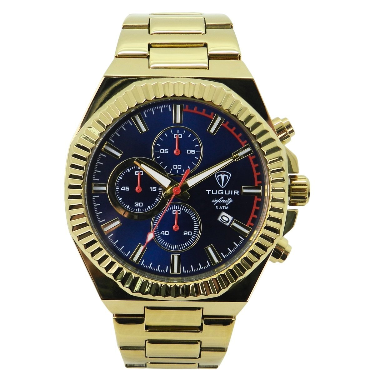 Relógio Cronógrafo Masculino de Aço Tuguir Analógico Infinity GCS-1272 Dourado e Azul (DCRE: 2024/15948-0)