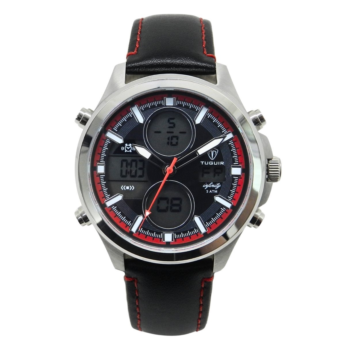 Relógio Masculino de Aço Tuguir AnaDigi Infinity GCS-1273 Prata e Preto e Vermelho (DCRE: 2024/14985-0)