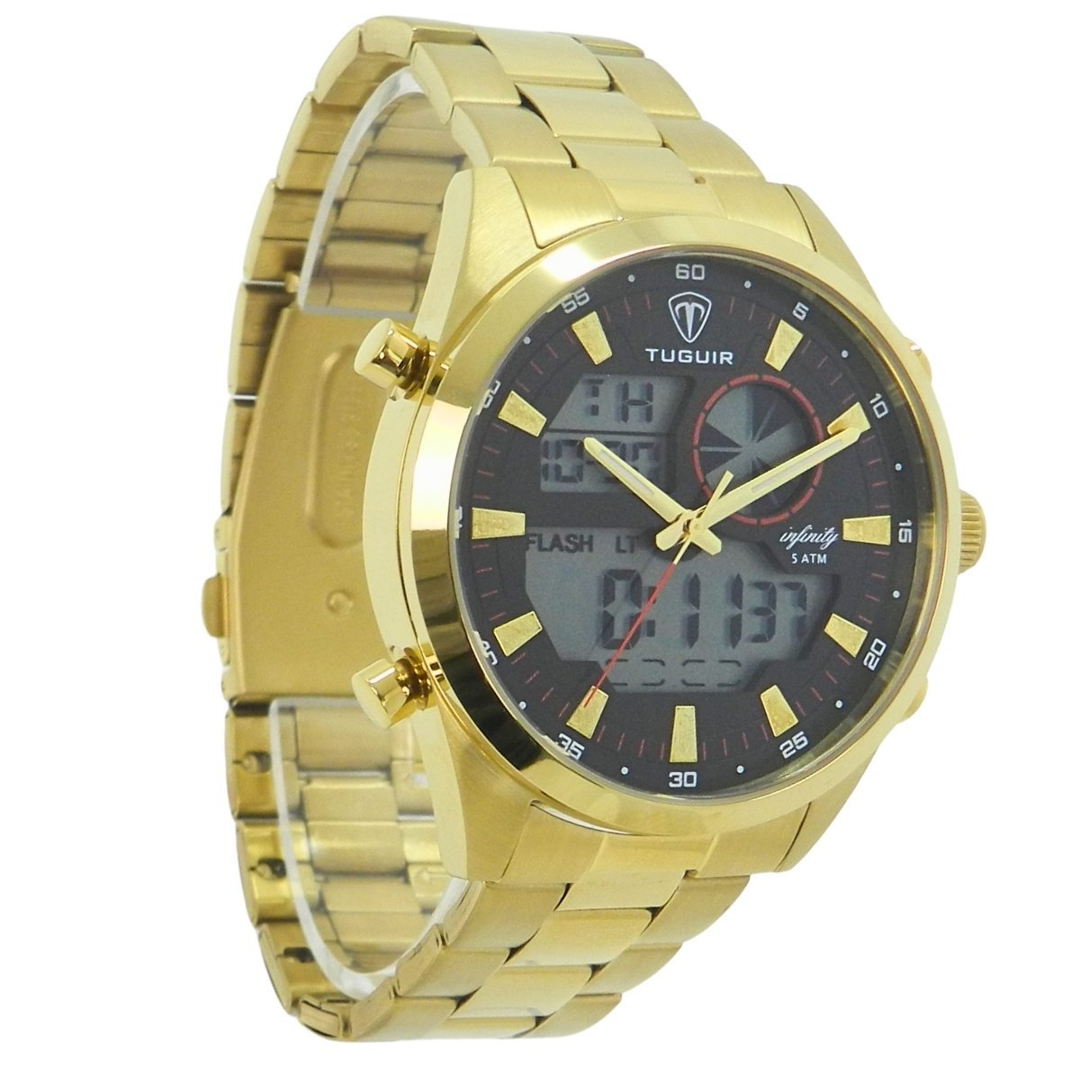 Relógio Masculino de Aço Tuguir AnaDigi Infinity GCS-1265 Dourado e Preto (DCRE: 2024/14985-0) Dourado 4
