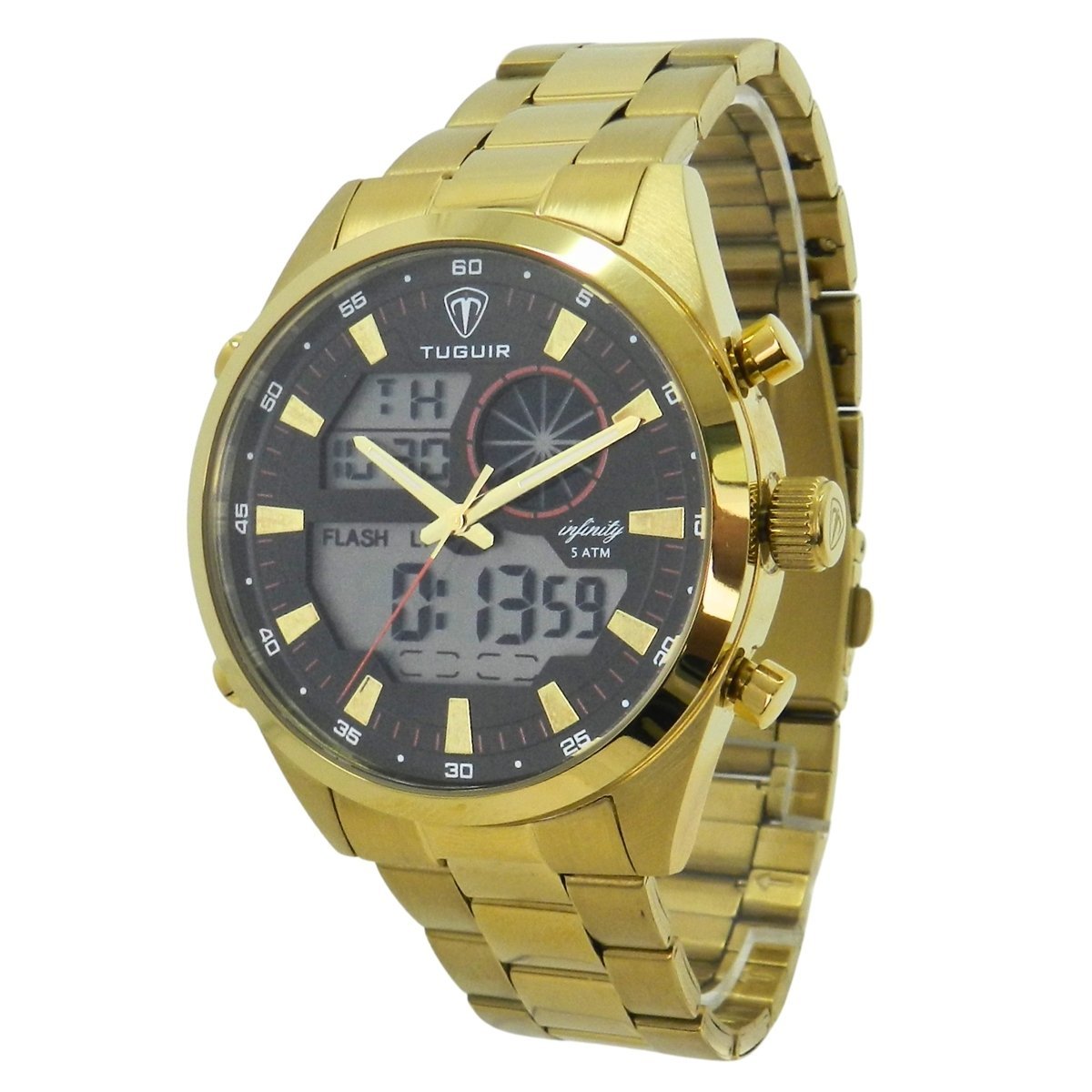 Relógio Masculino de Aço Tuguir AnaDigi Infinity GCS-1265 Dourado e Preto (DCRE: 2024/14985-0) Dourado 5