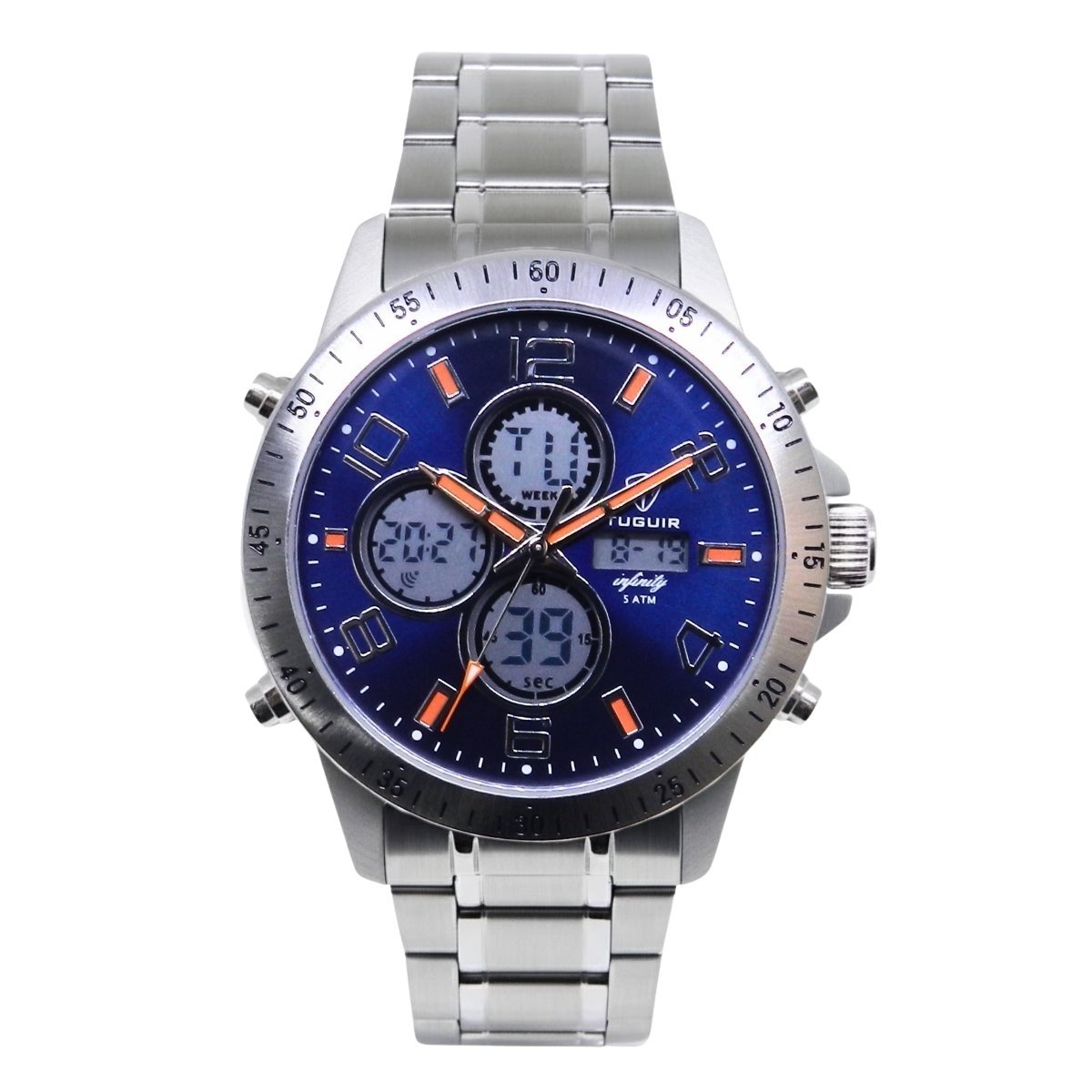 Relógio Masculino de Aço Tuguir AnaDigi Infinity GCS-1274 Prata e Azul (DCRE: 2024/14985-0)