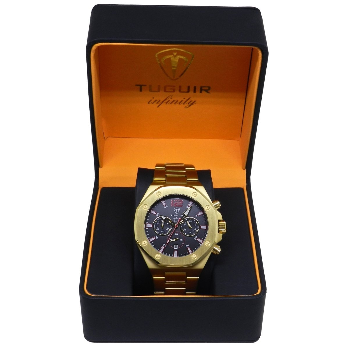 Relógio Cronógrafo Masculino de Aço Tuguir Analógico Infinity GCS-1271 Dourado e Preto (DCRE: 2024/15948-0) Dourado 2