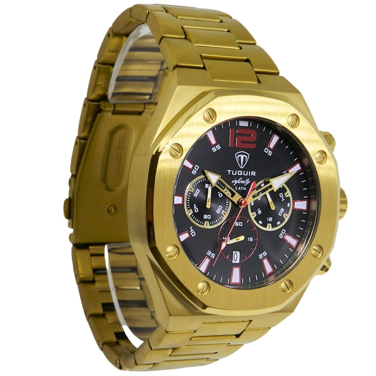 Relógio Cronógrafo Masculino de Aço Tuguir Analógico Infinity GCS-1271 Dourado e Preto (DCRE: 2024/15948-0) Dourado 4