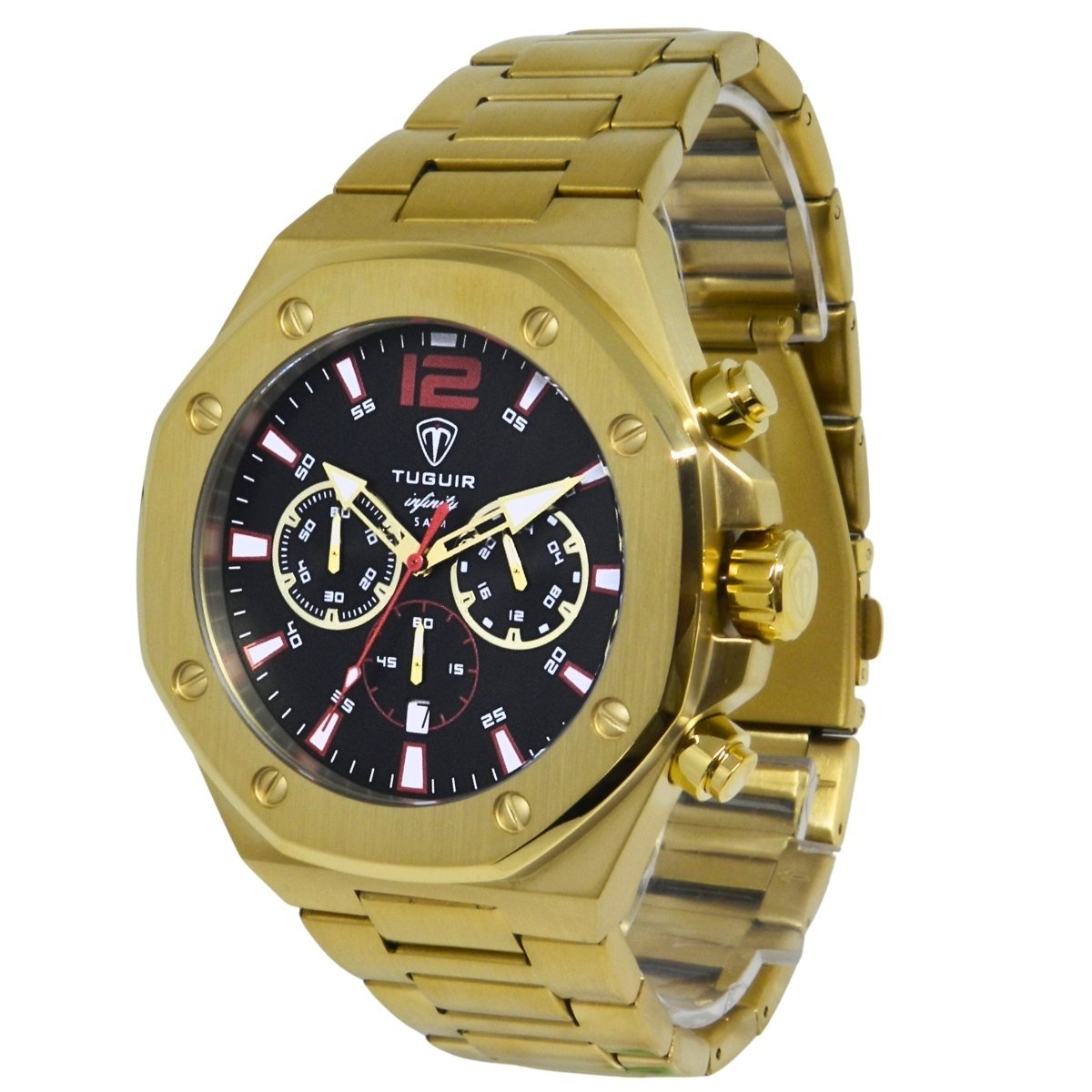 Relógio Cronógrafo Masculino de Aço Tuguir Analógico Infinity GCS-1271 Dourado e Preto (DCRE: 2024/15948-0) Dourado 5