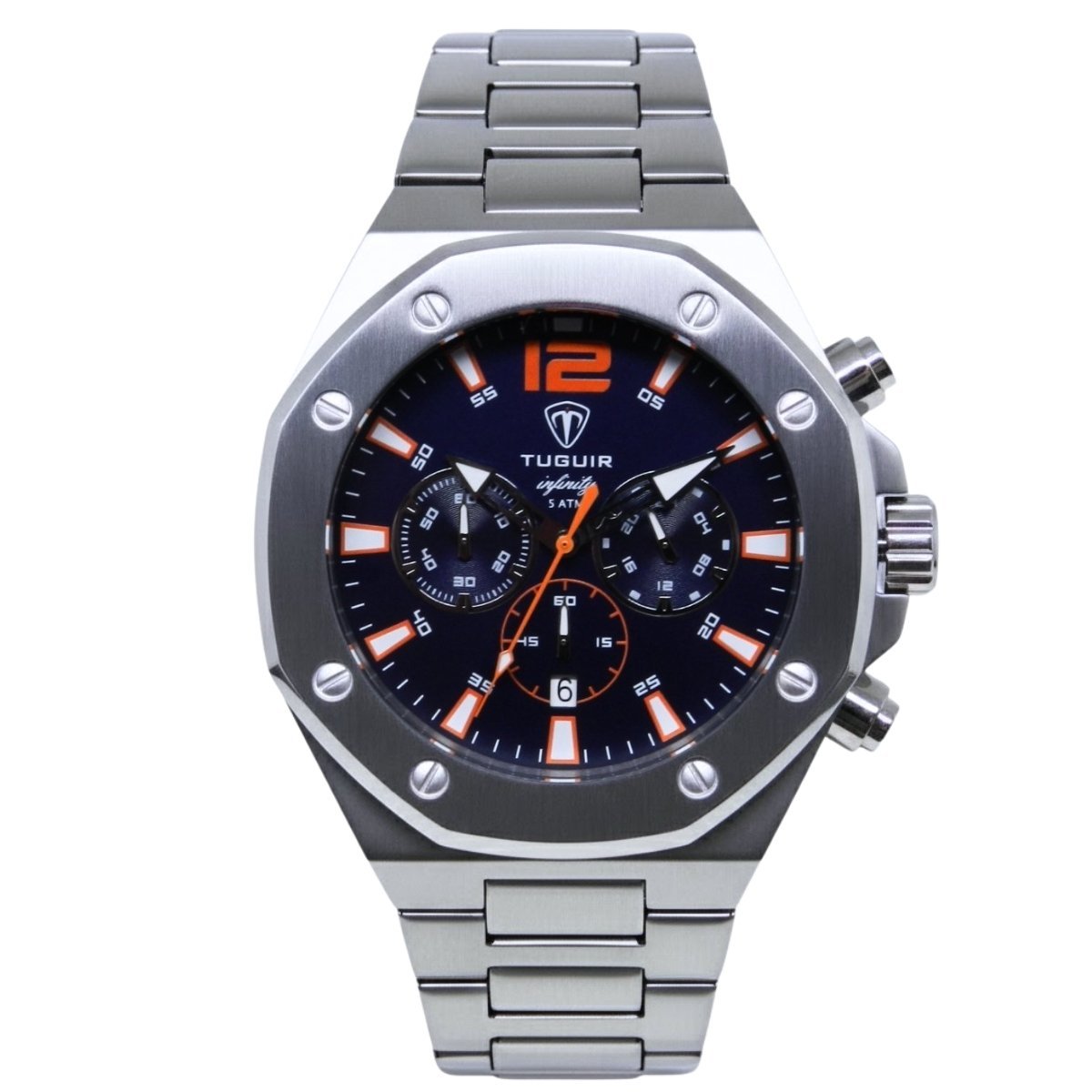 Relógio Cronógrafo Masculino de Aço Tuguir Analógico Infinity GCS-1271 Prata e Azul (DCRE: 2024/15948-0)