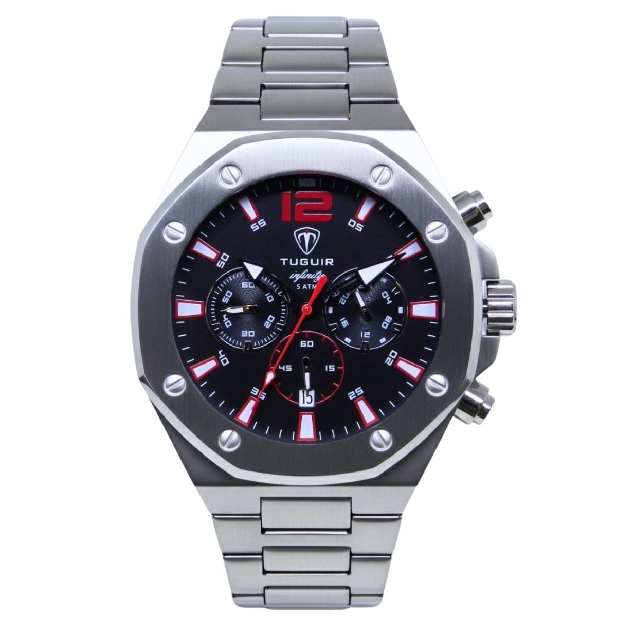 Relógio Cronógrafo Masculino de Aço Tuguir Analógico Infinity GCS-1271 Prata e Preto (DCRE: 2024/15948-0)