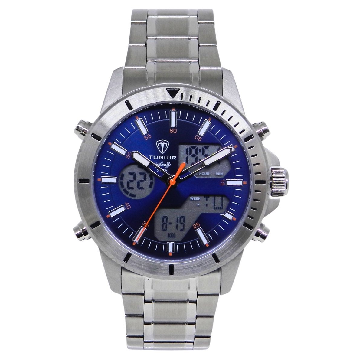 Relógio Masculino de Aço Tuguir AnaDigi Infinity GCS-1269 Prata e Azul (DCRE: 2024/14985-0)