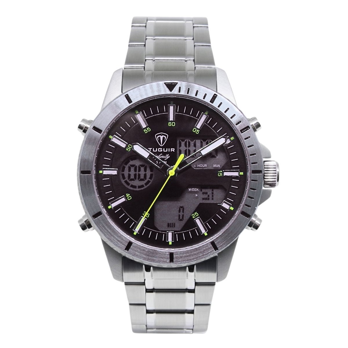Relógio Masculino de Aço Tuguir AnaDigi Infinity GCS-1269 Prata e Preto (DCRE: 2024/14985-0)