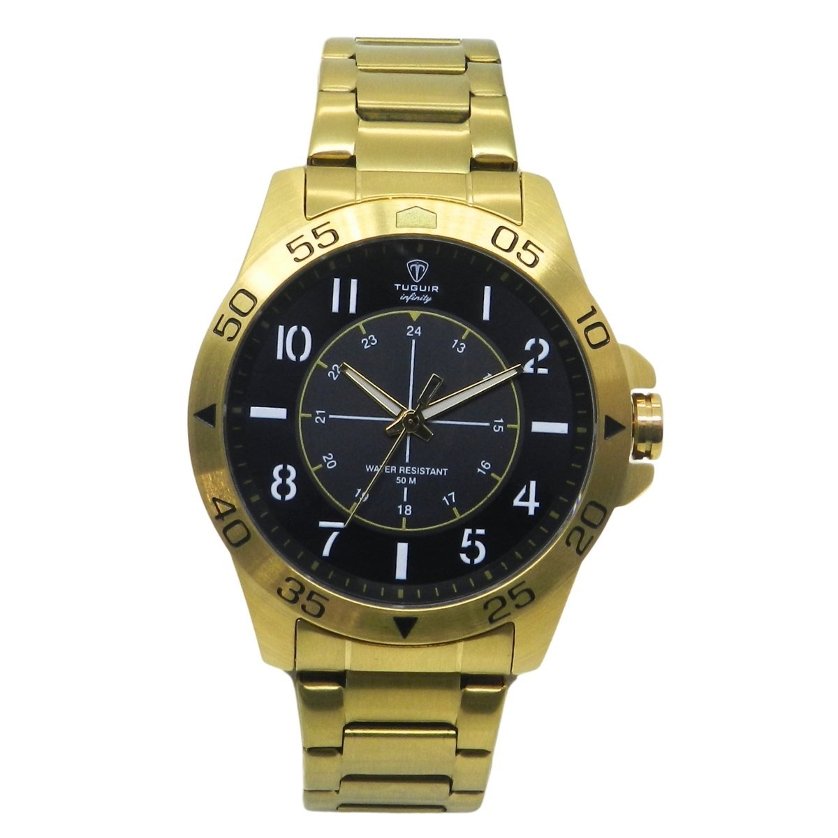 Relógio Masculino de Aço Tuguir Analógico Infinity 9167F Dourado e Preto (DCRE: 2024/14948-5)