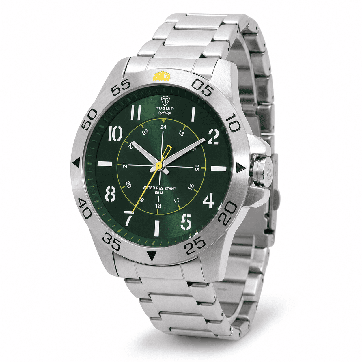 Relógio Masculino de Aço Tuguir Analógico Infinity 9167F Prata e Verde e Amarelo (DCRE: 2024/14948-5) Prata 2