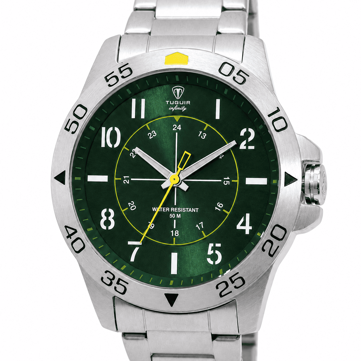 Relógio Masculino de Aço Tuguir Analógico Infinity 9167F Prata e Verde e Amarelo (DCRE: 2024/14948-5) Prata 3