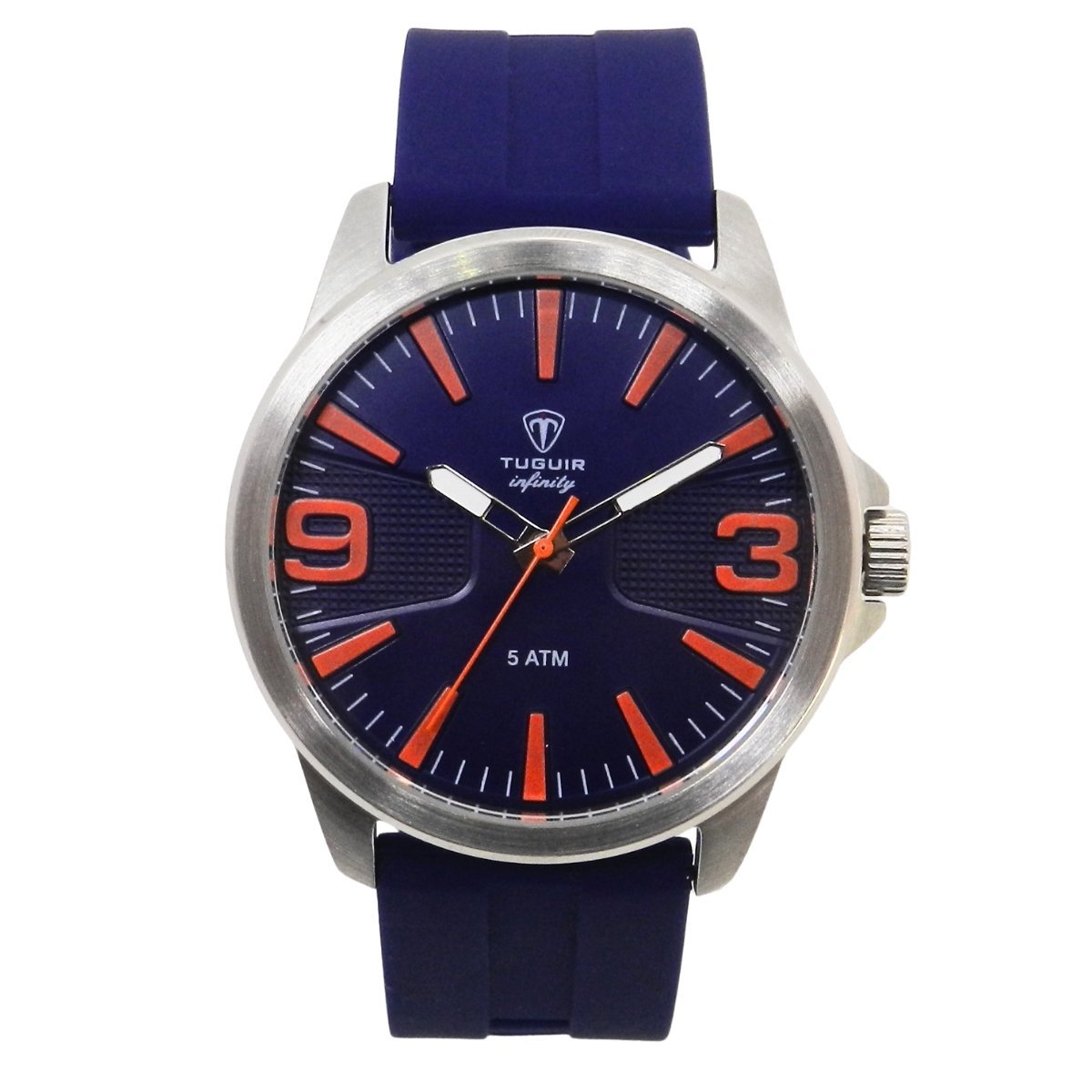 Relógio Masculino de Aço Tuguir Analógico Infinity 9169L Prata e Azul e Laranja (DCRE: 2024/14948-5)