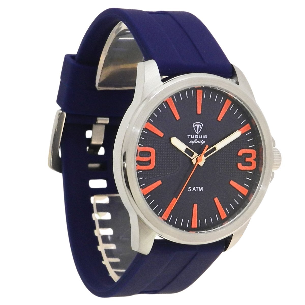 Relógio Masculino de Aço Tuguir Analógico Infinity 9169L Prata e Azul e Laranja (DCRE: 2024/14948-5) Prata/Azul 4
