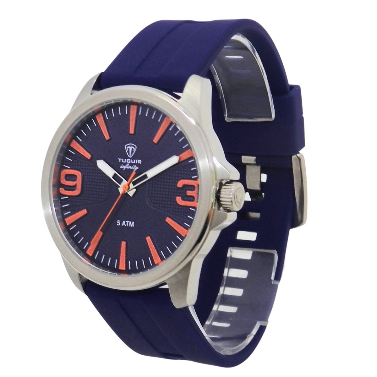 Relógio Masculino de Aço Tuguir Analógico Infinity 9169L Prata e Azul e Laranja (DCRE: 2024/14948-5) Prata/Azul 5
