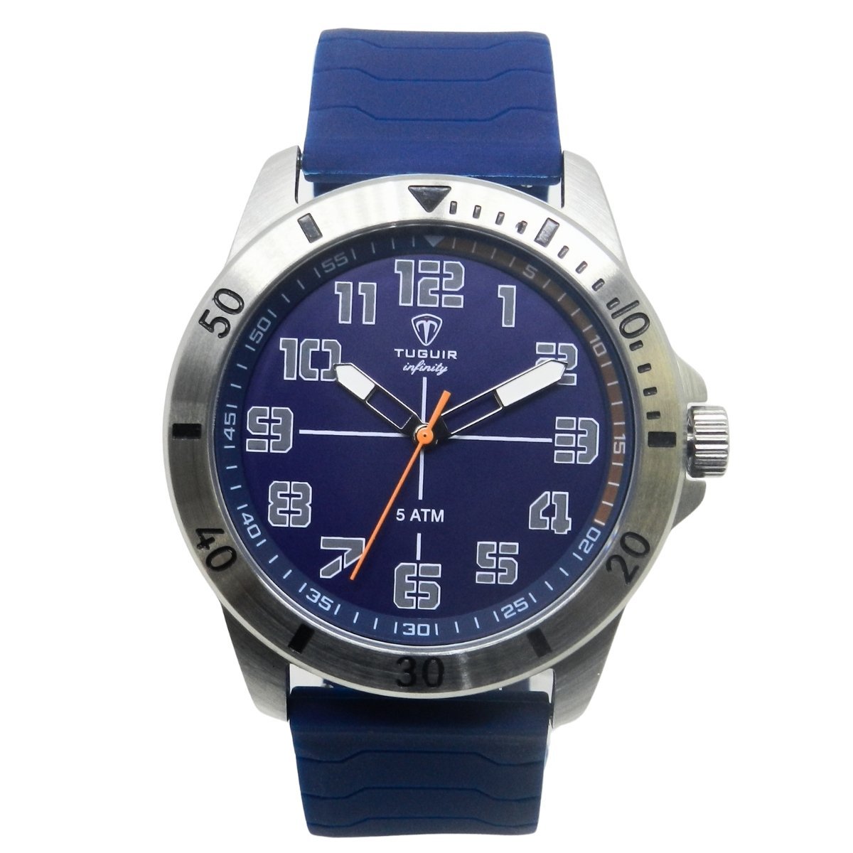 Relógio Masculino de Aço Tuguir Analógico Infinity 9169H Prata e Azul e Laranja (DCRE: 2024/14948-5)