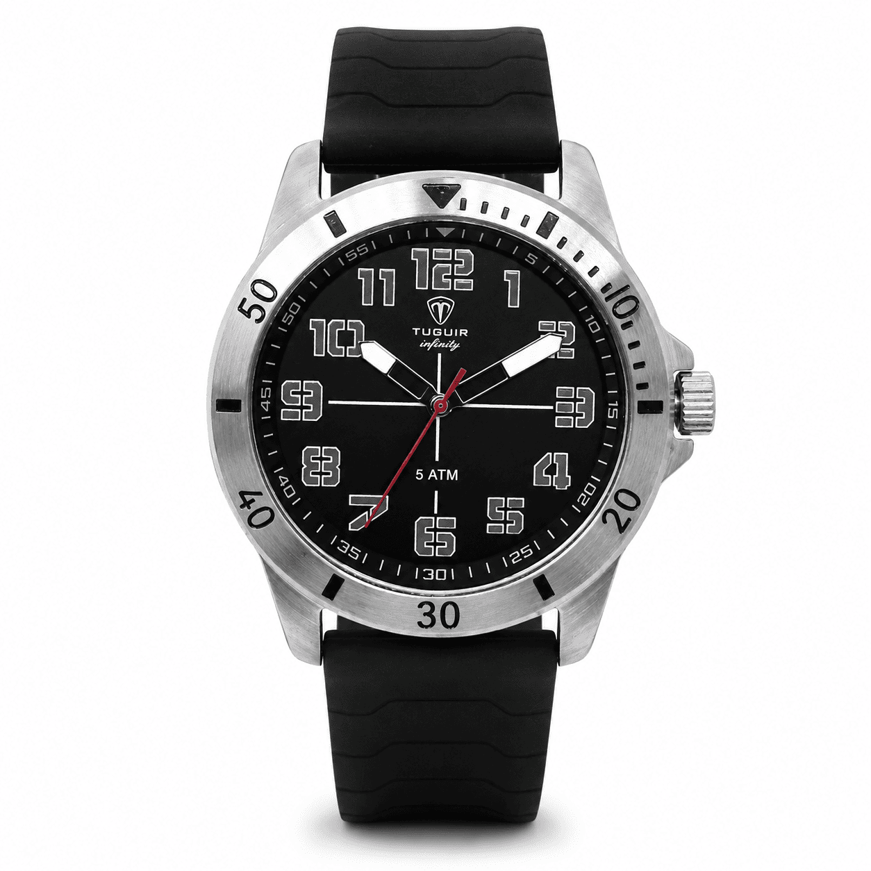 Relógio Masculino de Aço Tuguir Analógico Infinity 9169H Prata e Preto e vermelho (DCRE: 2024/14948-5)