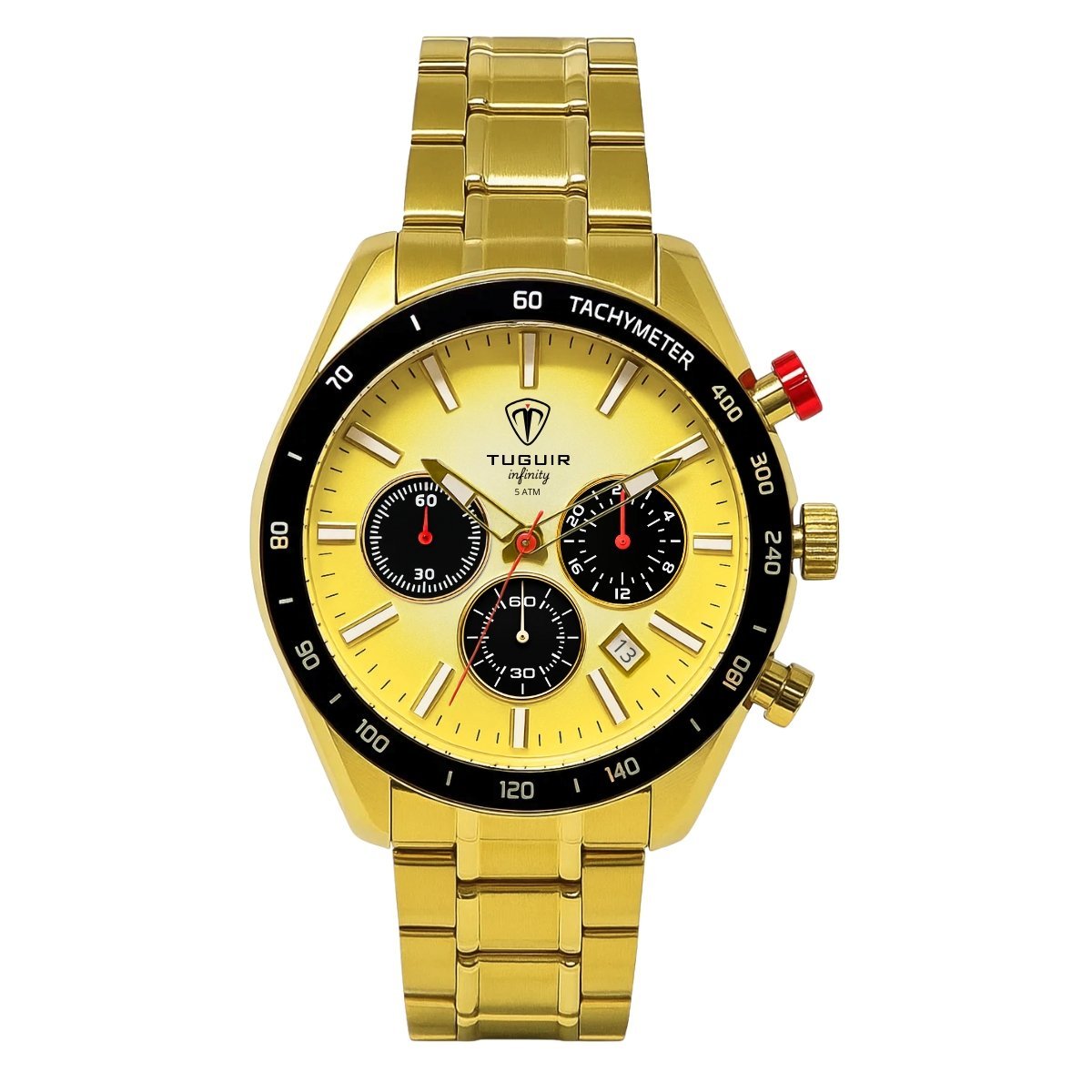 Relógio Cronógrafo Masculino de Aço Tuguir Analógico Infinity 23-2231 Dourado e Preto (DCRE: 2024/15949-9) Dourado 2