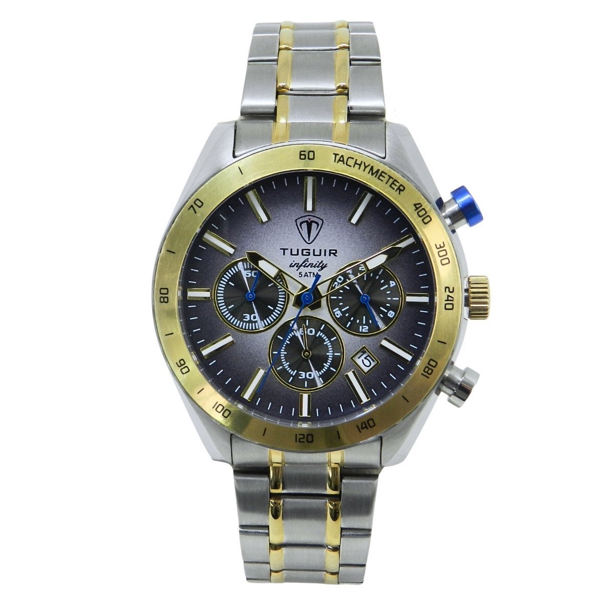 Relógio Cronógrafo Masculino de Aço Tuguir Analógico Infinity 23-2231 Prata e Dourado (DCRE: 2024/15949-9)