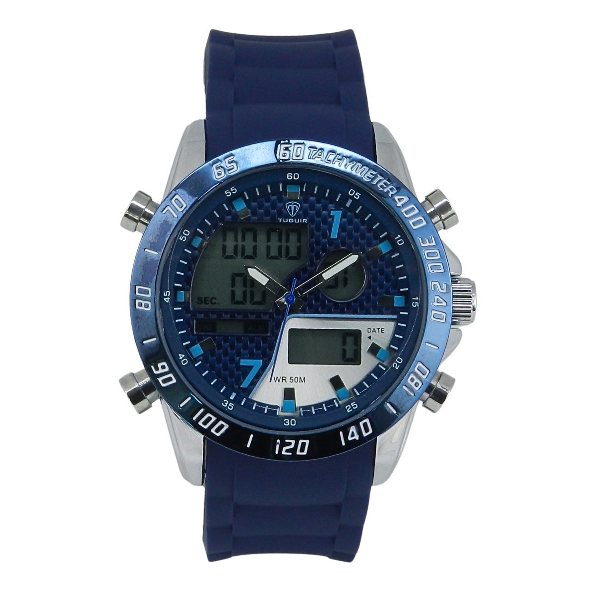 Relógio Masculino Tuguir AnaDigi 2308 Prata e Azul Azul 1