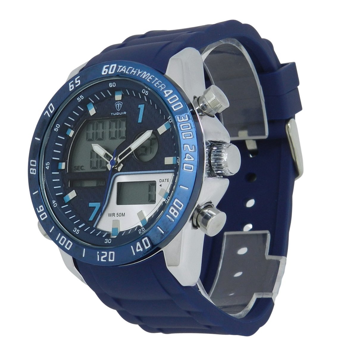 Relógio Masculino Tuguir AnaDigi 2308 Prata e Azul Azul 5