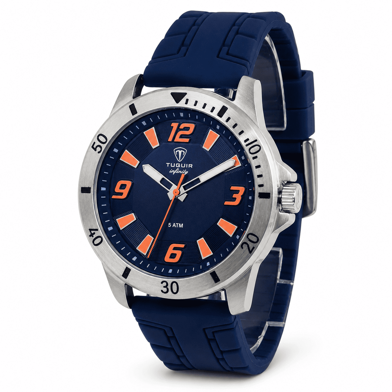 Relógio Masculino de Aço Tuguir Analógico Infinity 9169K Prata e Azul e Laranja (DCRE: 2024/14948-5)