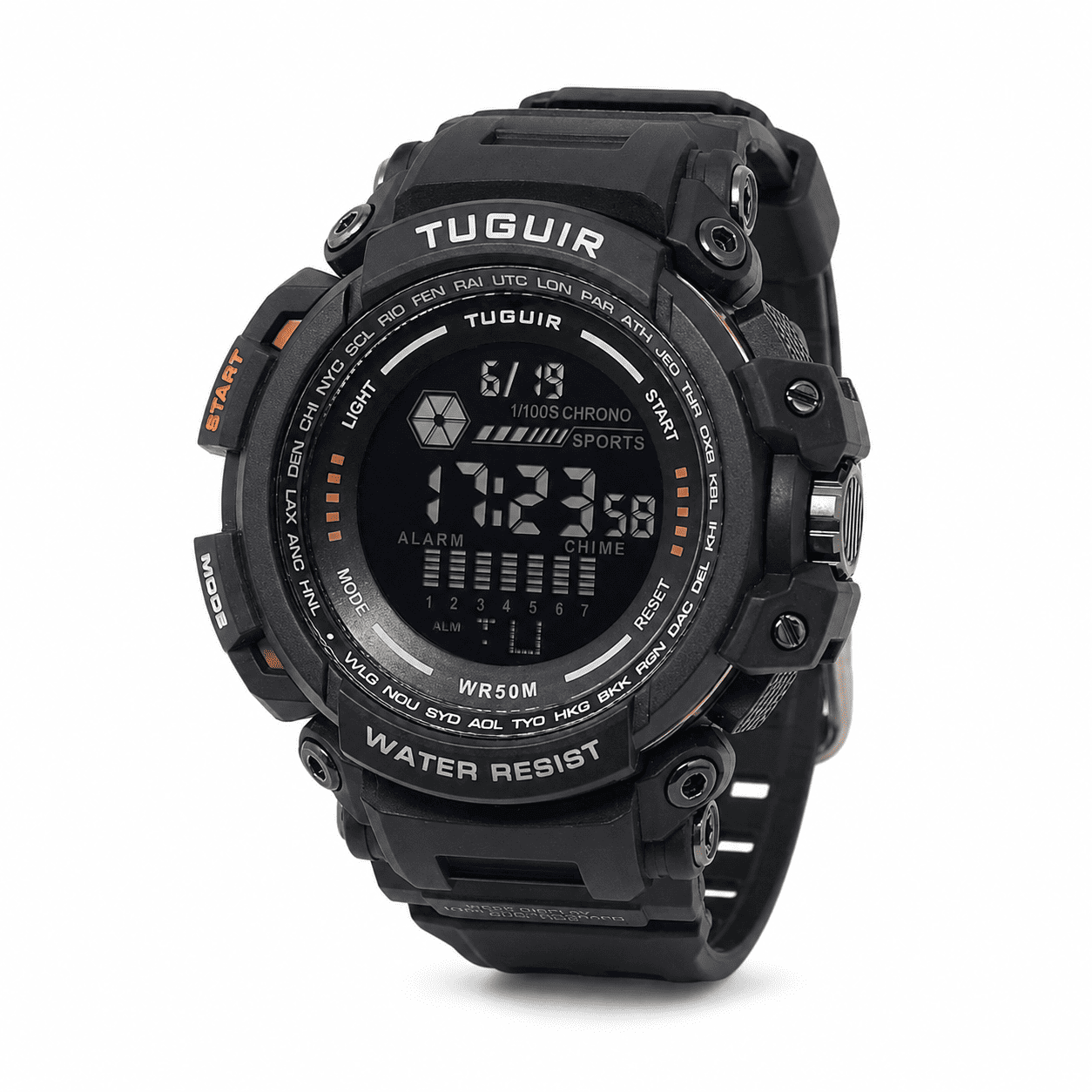Relógio Masculino Tuguir Digital TG30408 Preto e Laranja (DCRE: 2025/11253-4)