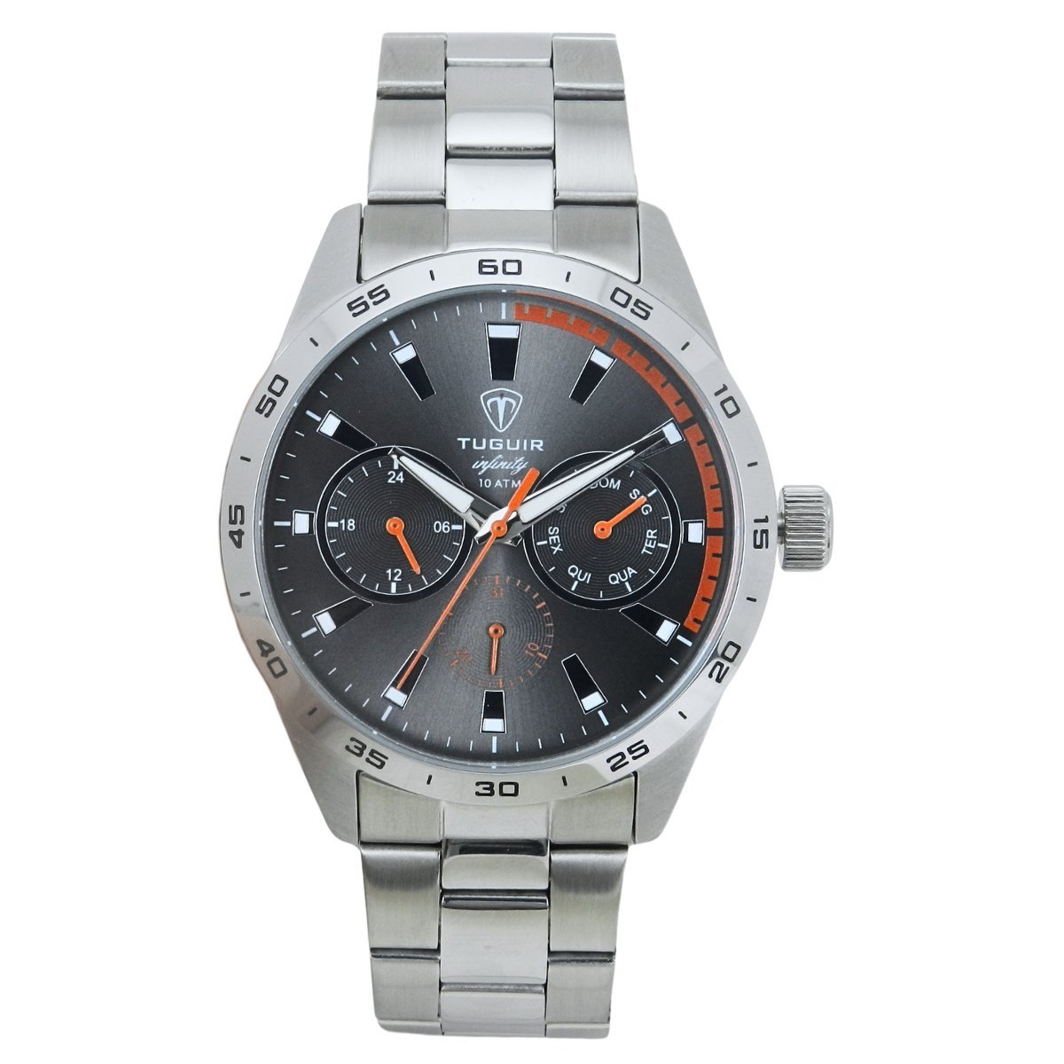 Relógio Masculino de Aço MultiFunção Tuguir Analógico Infinity TGI37062 Prata e Cinza (DCRE: 2024/35970-6)