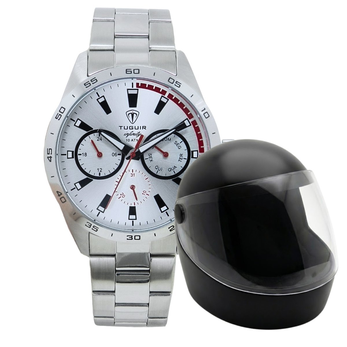 Relógio Masculino de Aço MultiFunção Tuguir Analógico Infinity TGI37063 Prata (DCRE: 2024/35970-6)