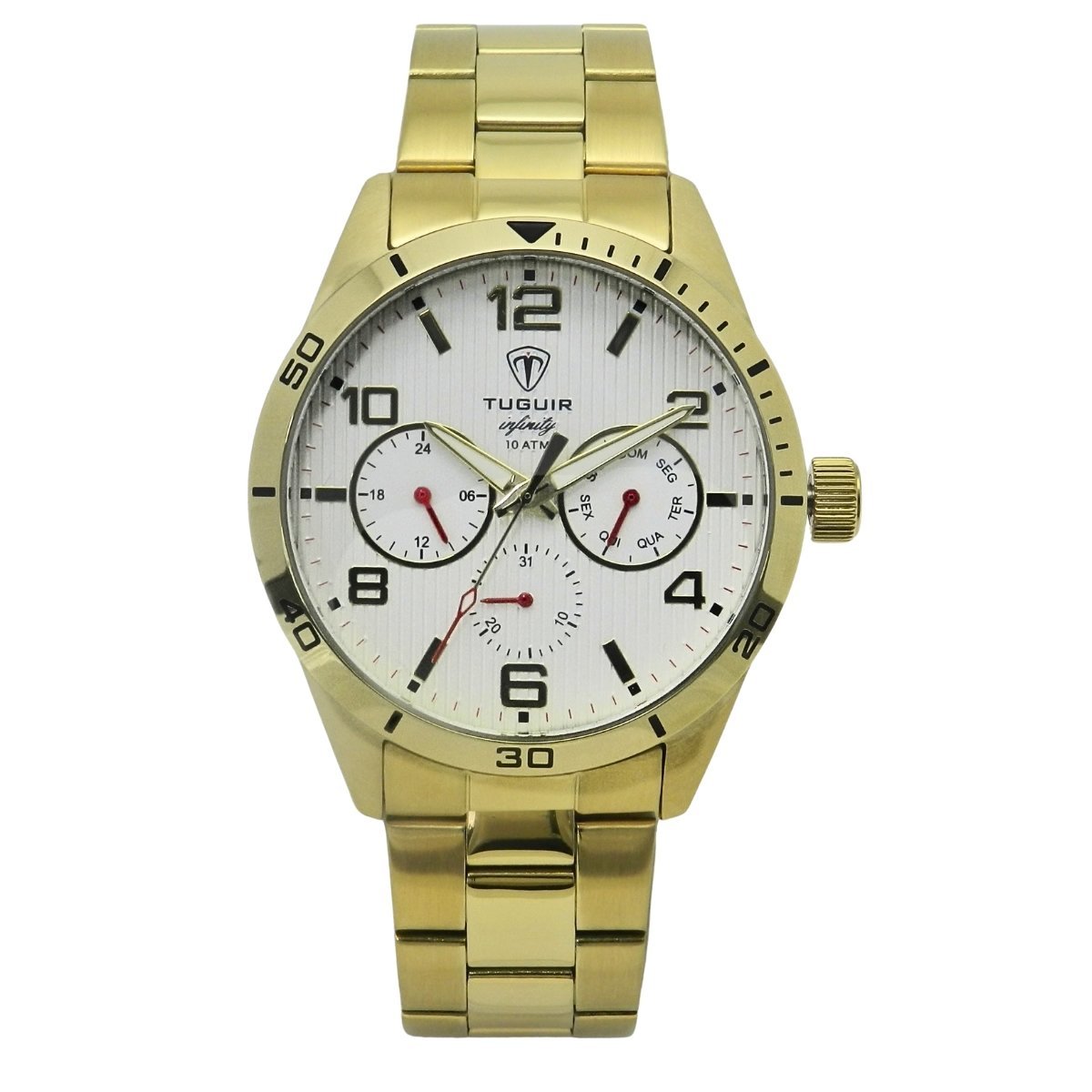 Relógio Masculino de Aço MultiFunção Tuguir Analógico Infinity TGI37060 Dourado e Branco (DCRE: 2024/35970-6)