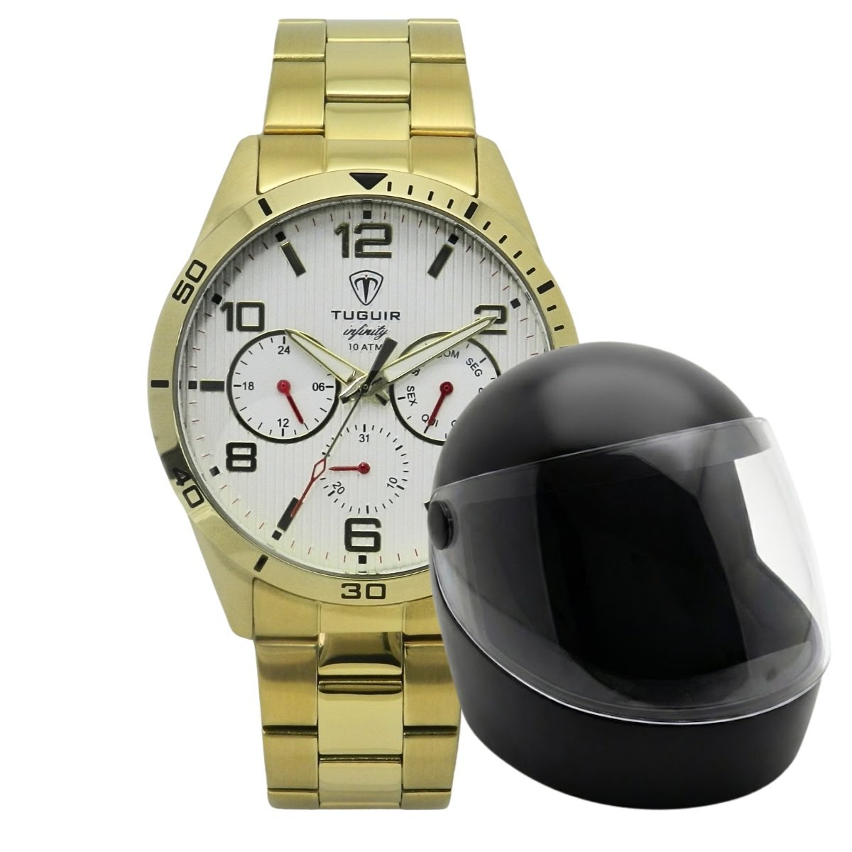 Relógio Masculino de Aço MultiFunção Tuguir Analógico Infinity TGI37060 Dourado e Branco (DCRE: 2024/35970-6) Dourado 2