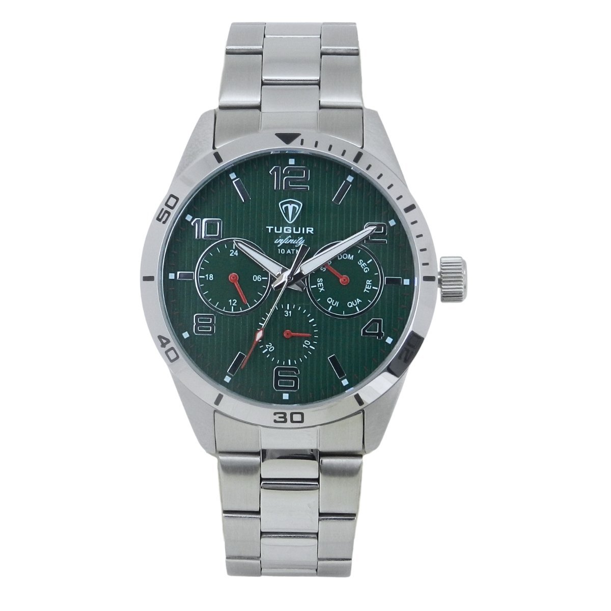 Relógio Masculino de Aço MultiFunção Tuguir Analógico Infinity TGI37058 Prata e Verde (DCRE: 2024/35970-6) Prata 2