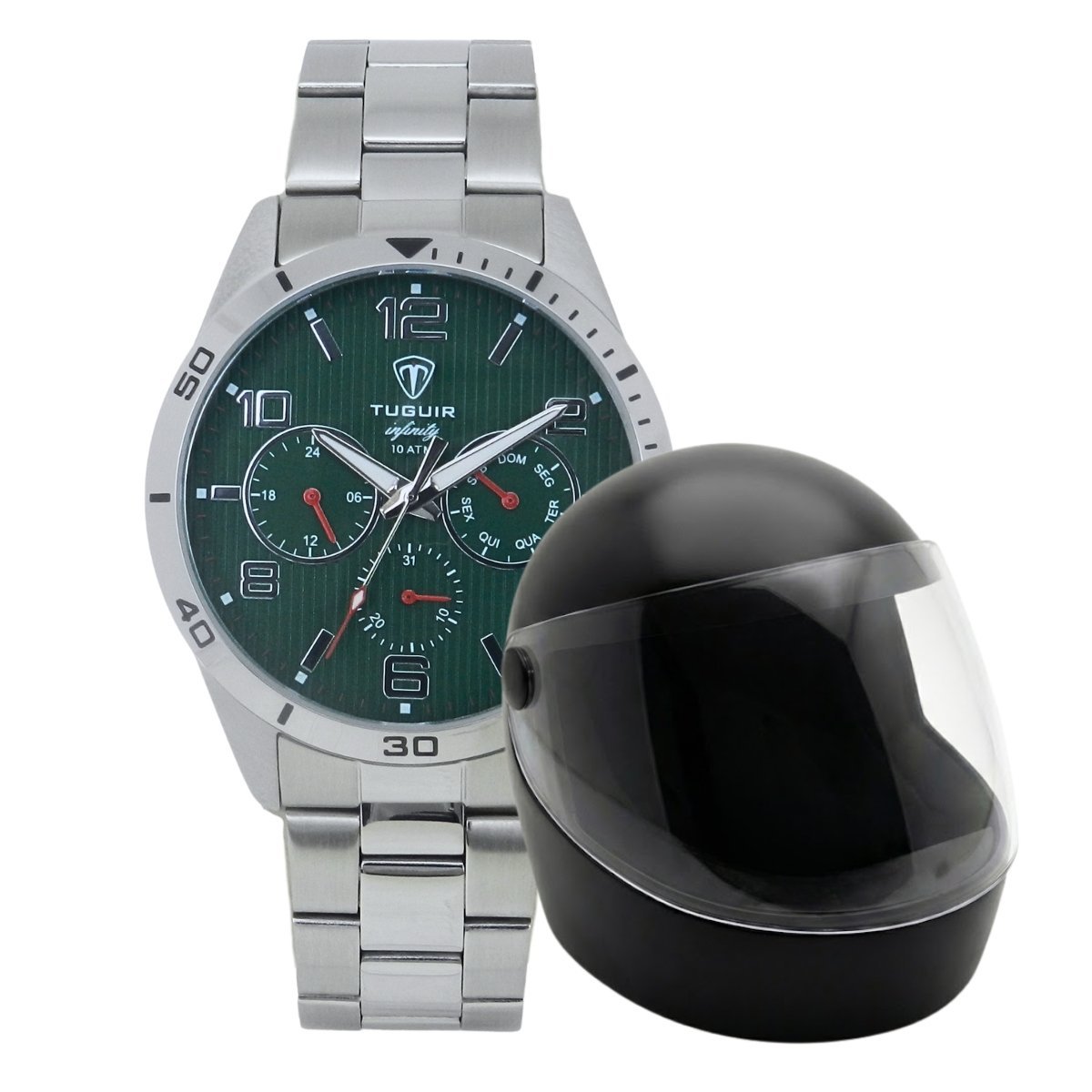 Relógio Masculino de Aço MultiFunção Tuguir Analógico Infinity TGI37058 Prata e Verde (DCRE: 2024/35970-6) Prata 3