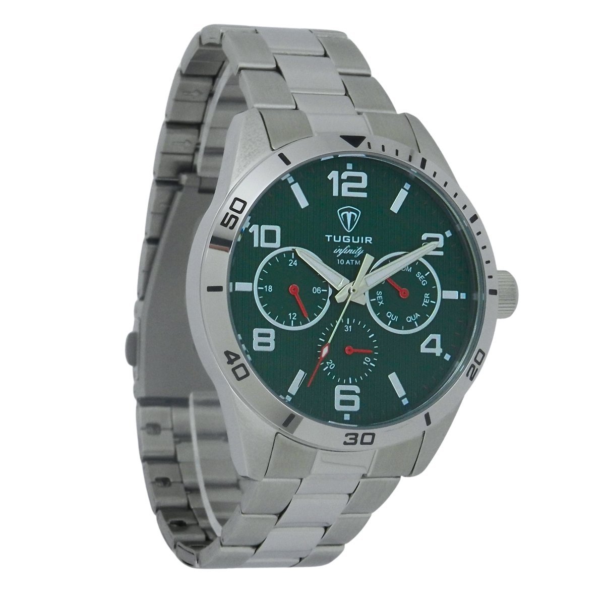 Relógio Masculino de Aço MultiFunção Tuguir Analógico Infinity TGI37058 Prata e Verde (DCRE: 2024/35970-6) Prata 4